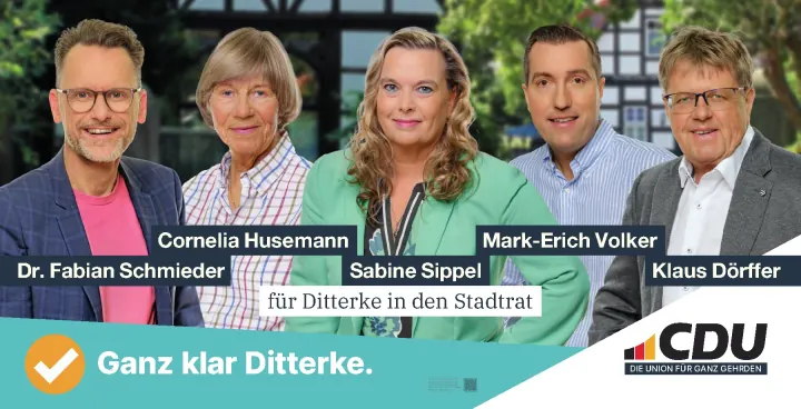 Kampagnenmotiv für Ditterke mit Fabian Schmieder, Cornelia Husemann, Sabine Sippel, Mark-Erich Volker und Klaus Dörffer.