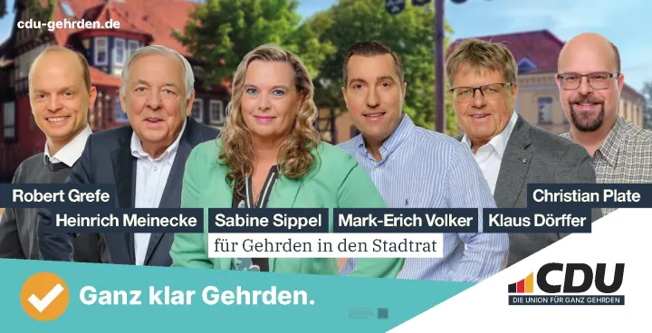 Kampagnenmotiv für Gehrden mit Robert Grefe, Heinrich Meinecke, Sabine Sippel, Mark-Erich Volker, Klaus Dörffer und Christian Plate.