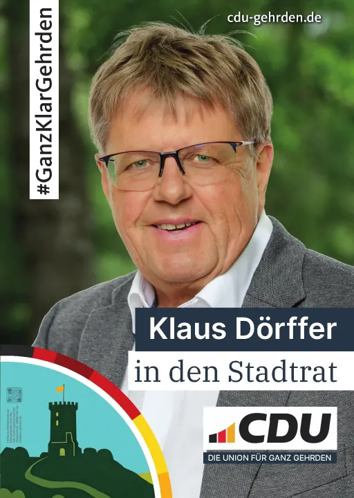 Kandidatenplakat von Klaus Dörffer aus Gehrden für den Stadtrat.