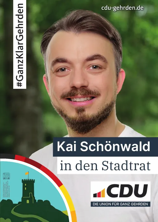 Kandidatenplakat von Kai Schönwald aus Gehrden für den Stadtrat.