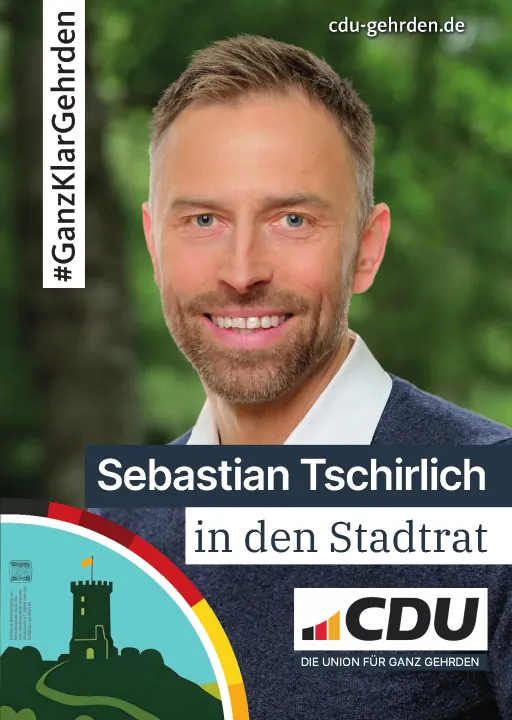 Kandidatenplakat von Sebastian Tschirlich aus Leveste für den Stadtrat.