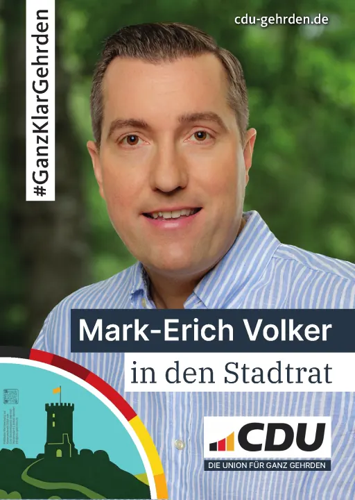 Kandidatenplakat von Mark-Erich Volker aus Northen für den Stadtrat.