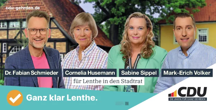 Kampagnenmotiv für Lenthe mit Fabian Schmieder, Cornelia Husemann, Sabine Sippel und Mark-Erich Volker.