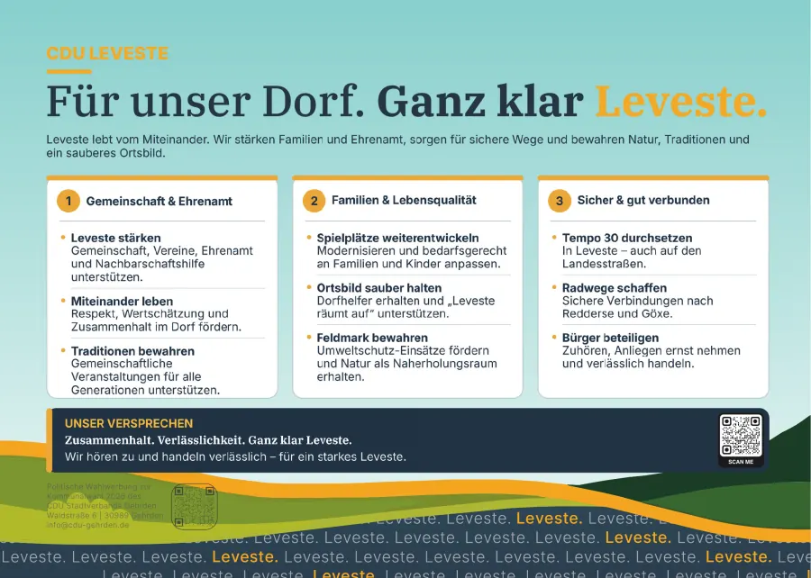 Rückseite des Ortsratsflyers für Leveste.